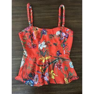 Mare Mare X Anthropologie Cami Tank Top Womens XS Orange Floral Peplum Braided